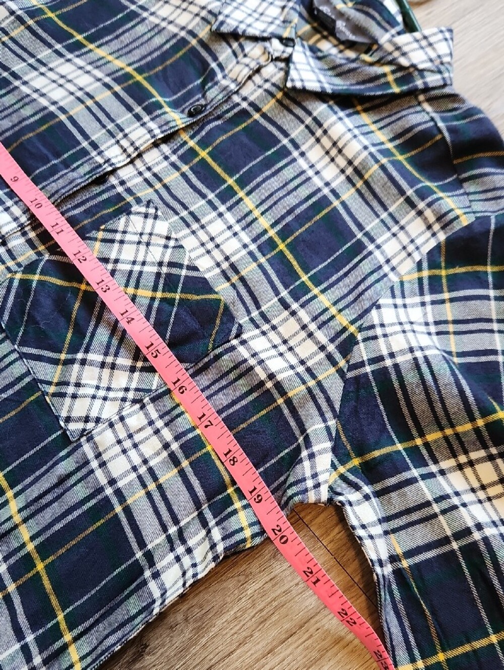 Eddie Bauer Navy Plaid Button-Down Shirt with Yellow Stripes